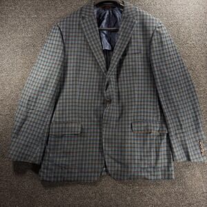 Robert Talbott Estate Sport Coat 44R Blue Plaid Unlined Wool Cashmere Carmel